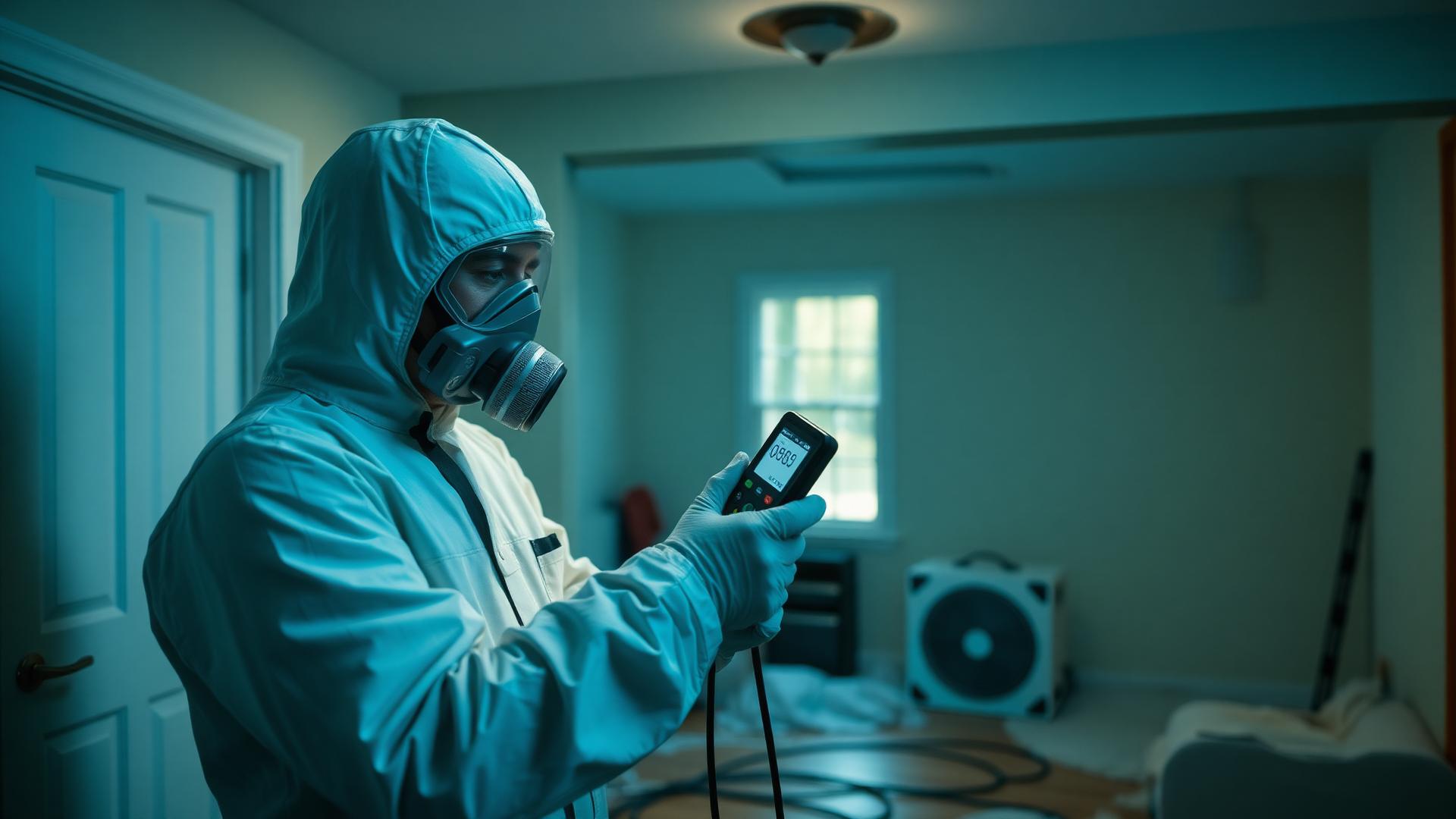 Matthew Q Corporation technician taking moisture readings in a Toronto home