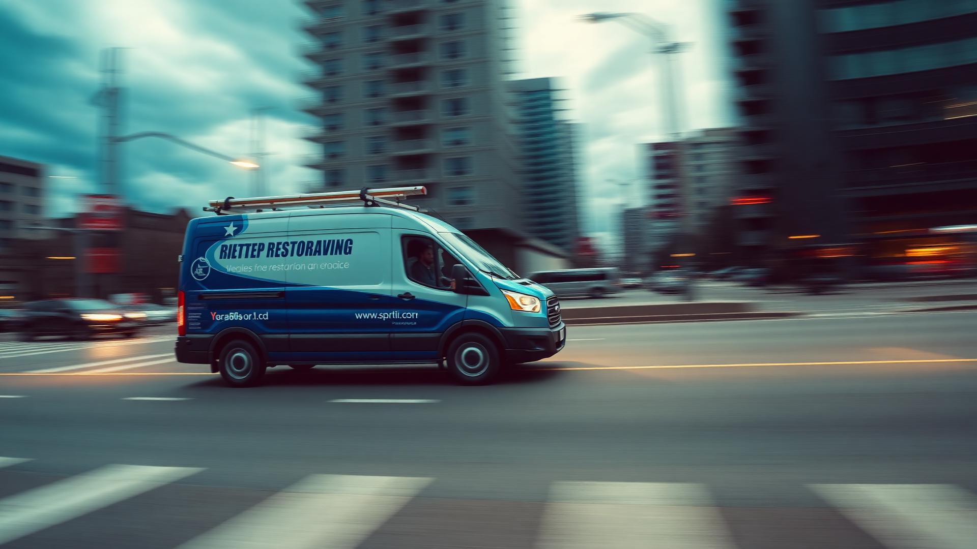 Matthew Q Corporation restoration van responding in downtown Toronto